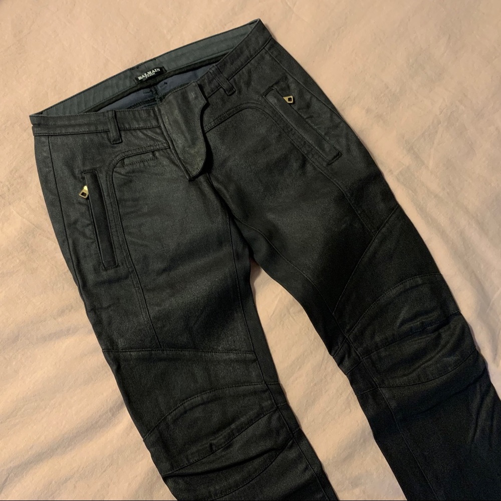 BALMAIN waxed long jeans